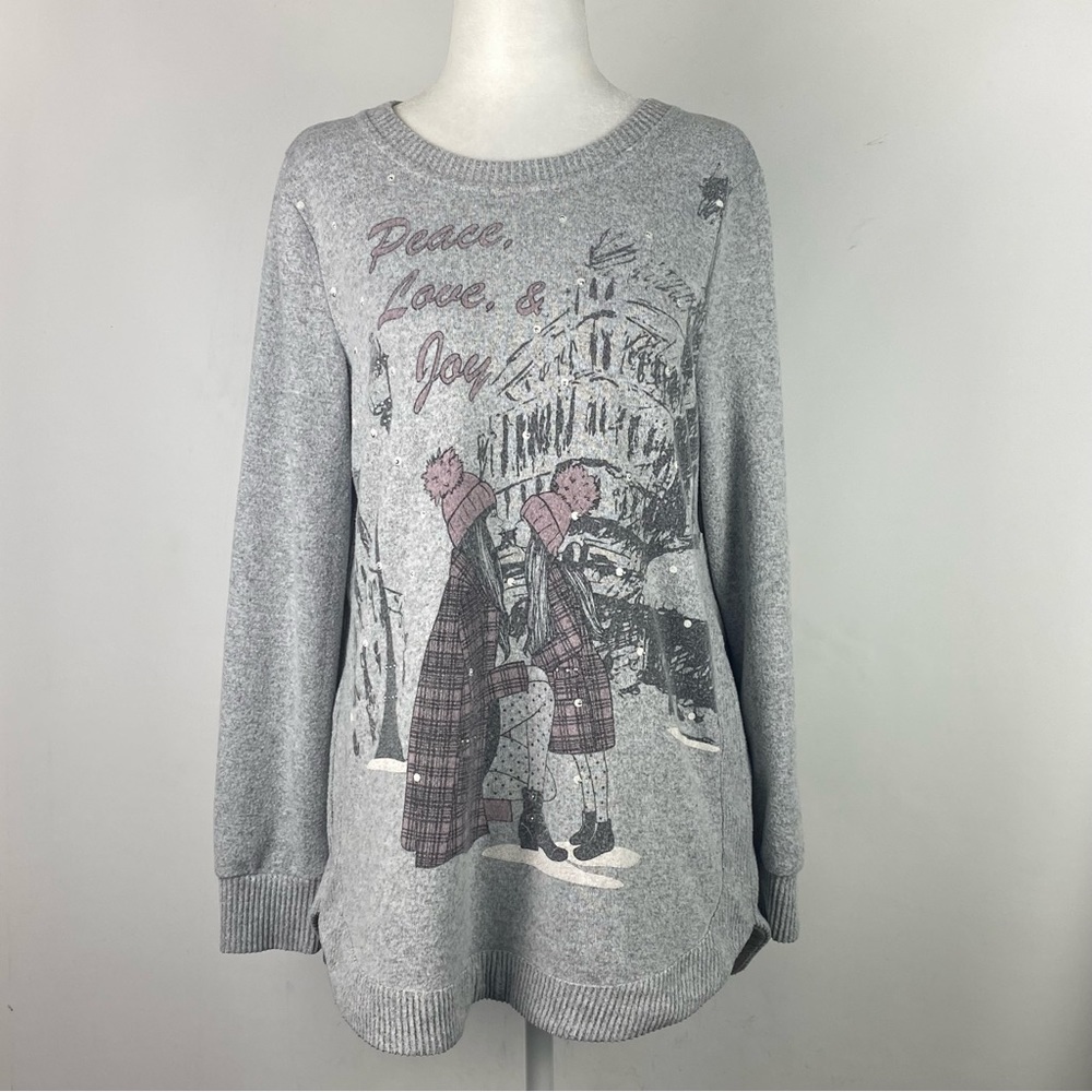 Mesh + Lace Sweater Womens Medium Scoop Neck Graphic Lightweight Ladies Sweater